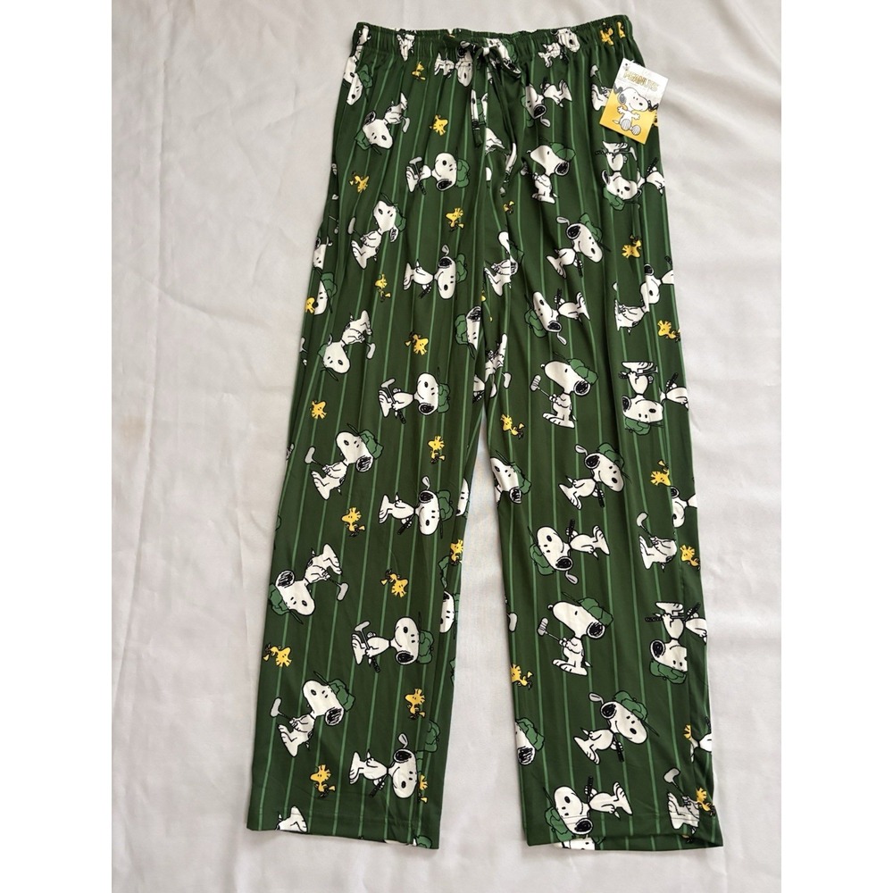 NEW Snoopy Peanuts Fleece Lounge Pants PJ Bottoms SNOOPY PANTS GREEN Size Large - Picture 1 of 7